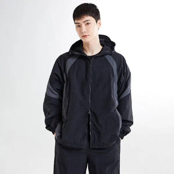 Jackets-SPAO Men Long Sleeve Hood Windbreaker SPJJE49C25 Navy