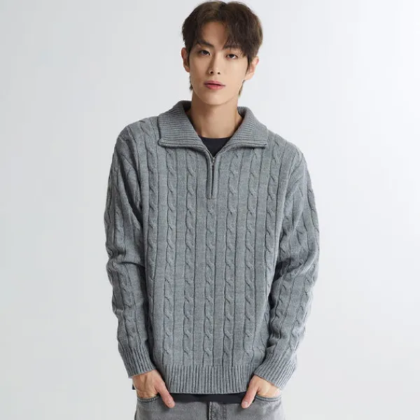 Hoodies L Pullovers-SPAO Men Long Sleeve Woodie Zip Sweater SPKWD4TC03