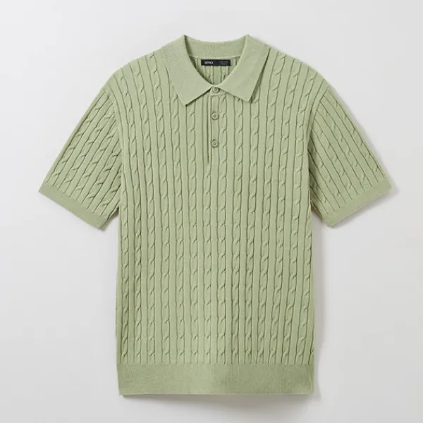 Hoodies L Pullovers-SPAO Men Short Sleeve Collar Pullover SPKWE25C04 Olive Green