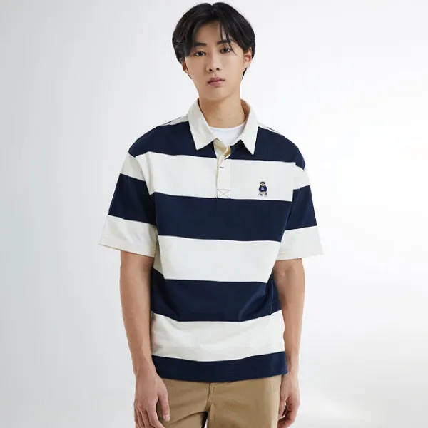 T-Shirt-SPAO Men Short Sleeve Stripe Polo SPHWE24C44 Navy