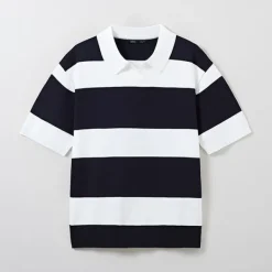 Hoodies L Pullovers-SPAO Men Short Sleeve Stripe Pullover SPKWE25C08 Navy