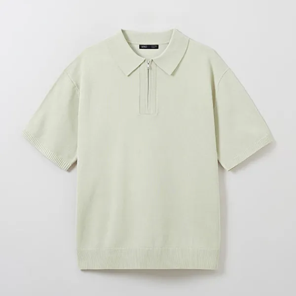 Hoodies L Pullovers-SPAO Men Short Sleeve Zip Up Pullover SPKWE24C06 Yellow Green
