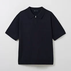 Hoodies L Pullovers-SPAO Men Short Sleeve Zip Up Pullover SPKWE24C06 Navy