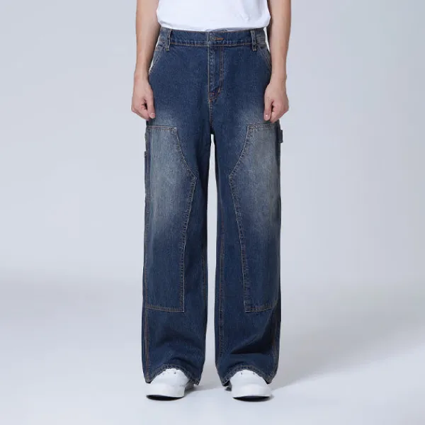 Denim Pants-SPAO Men Wide Jeans SPTJE49C55 Dark Indigo
