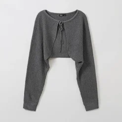 Cardigans L Sweaters-SPAO Women Long Sleeve Bolero Cardigan SPCKE37G02 Charcoal