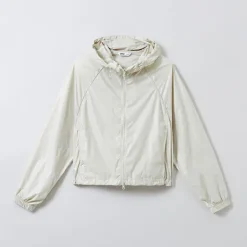 Jackets-SPAO Women Long Sleeve Crop Windbreaker SPJJE37G01 Glossy Beige