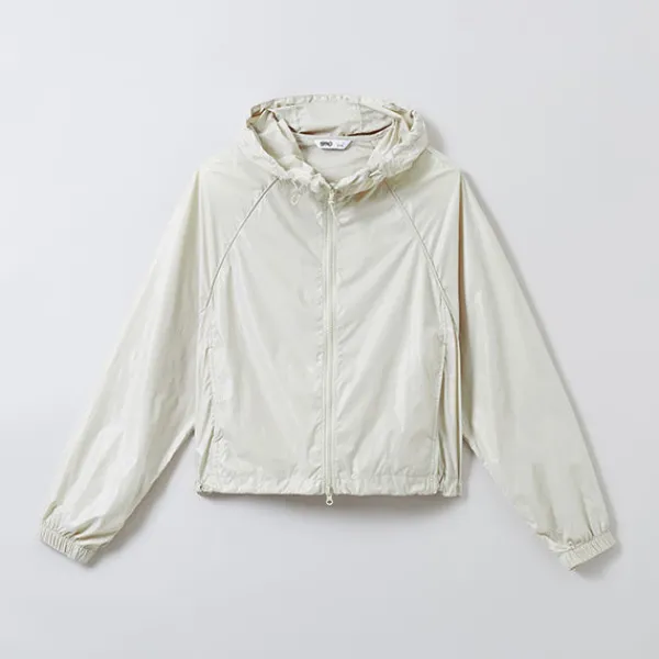 Jackets-SPAO Women Long Sleeve Crop Windbreaker SPJJE37G01 Glossy Beige