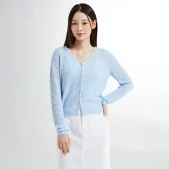 Cardigans L Sweaters-SPAO Women Long Sleeve Hacci Cardigan SPCKE26G10 Blue