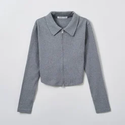 Jackets-SPAO Women Long Sleeve Zip Up Cardigan SPMZE37G02 Grey
