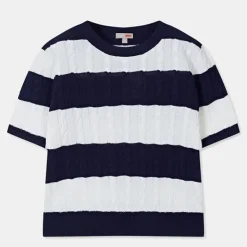 T-Shirt-SPAO Women Short Sleeve Cable Sweater SPKWD25U03