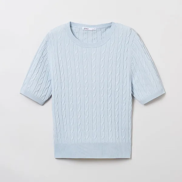 Hoodies L Pullovers-SPAO Women Short Sleeve Pullover SPKWE25G06 Light Blue