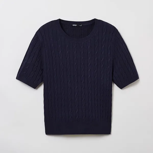 Hoodies L Pullovers-SPAO Women Short Sleeve Pullover SPKWE25G06 Navy