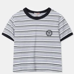 T-Shirt-SPAO Women Short Sleeve Stripe Crop Tee SPRSD25G02